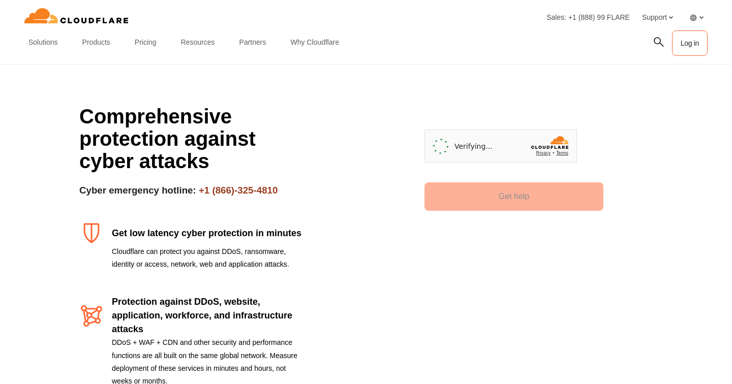 Website under attack? | Get 24/7 Emergency support | Cloudflare