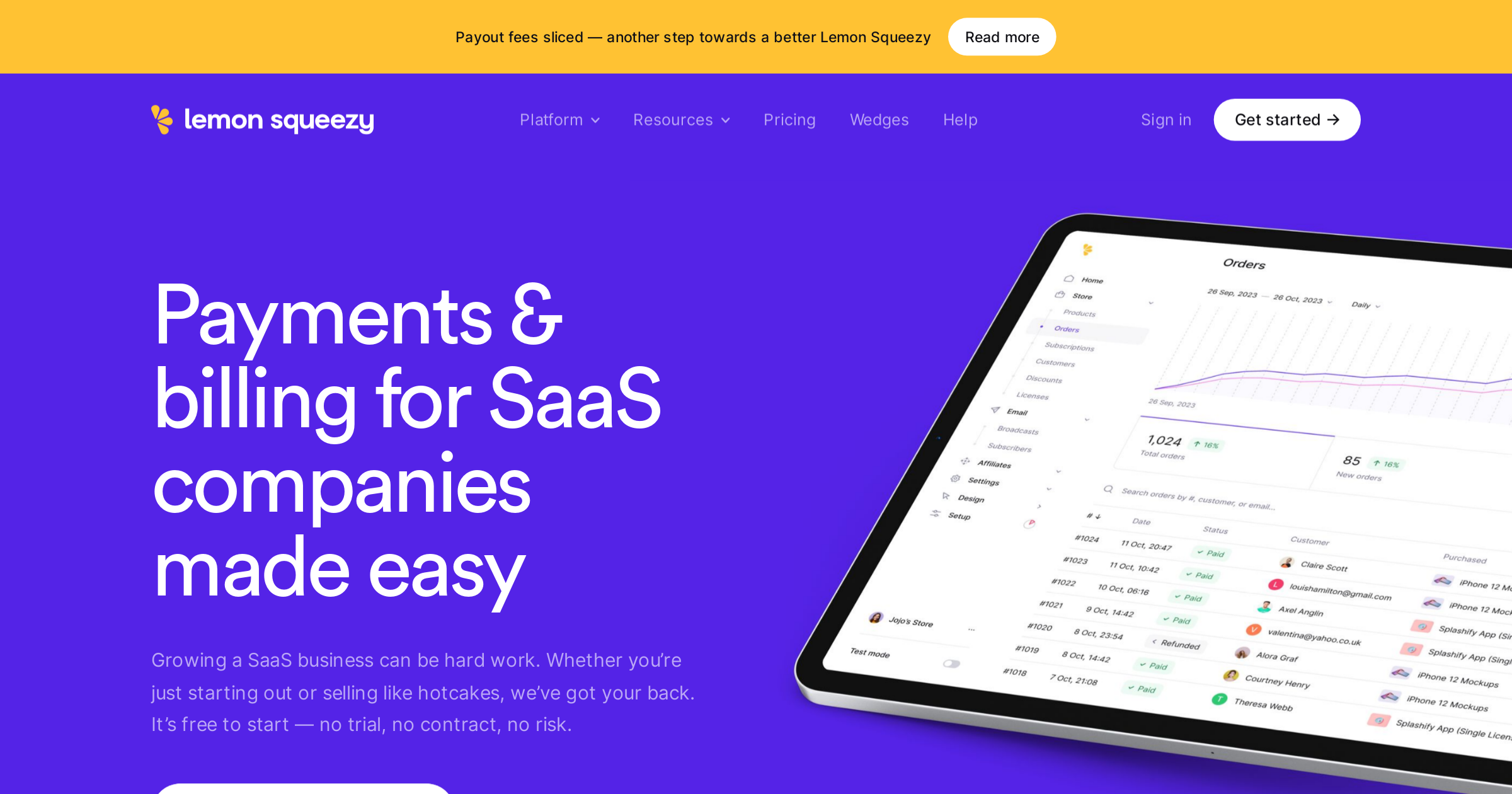 Payments & billing for SaaS companies • Lemon Squeezy