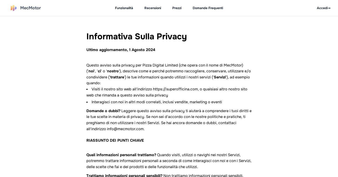MecMotor - Informativa Sulla Privacy