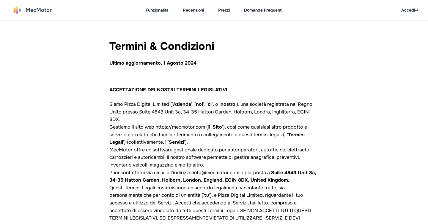 MecMotor - Termini & Condizioni