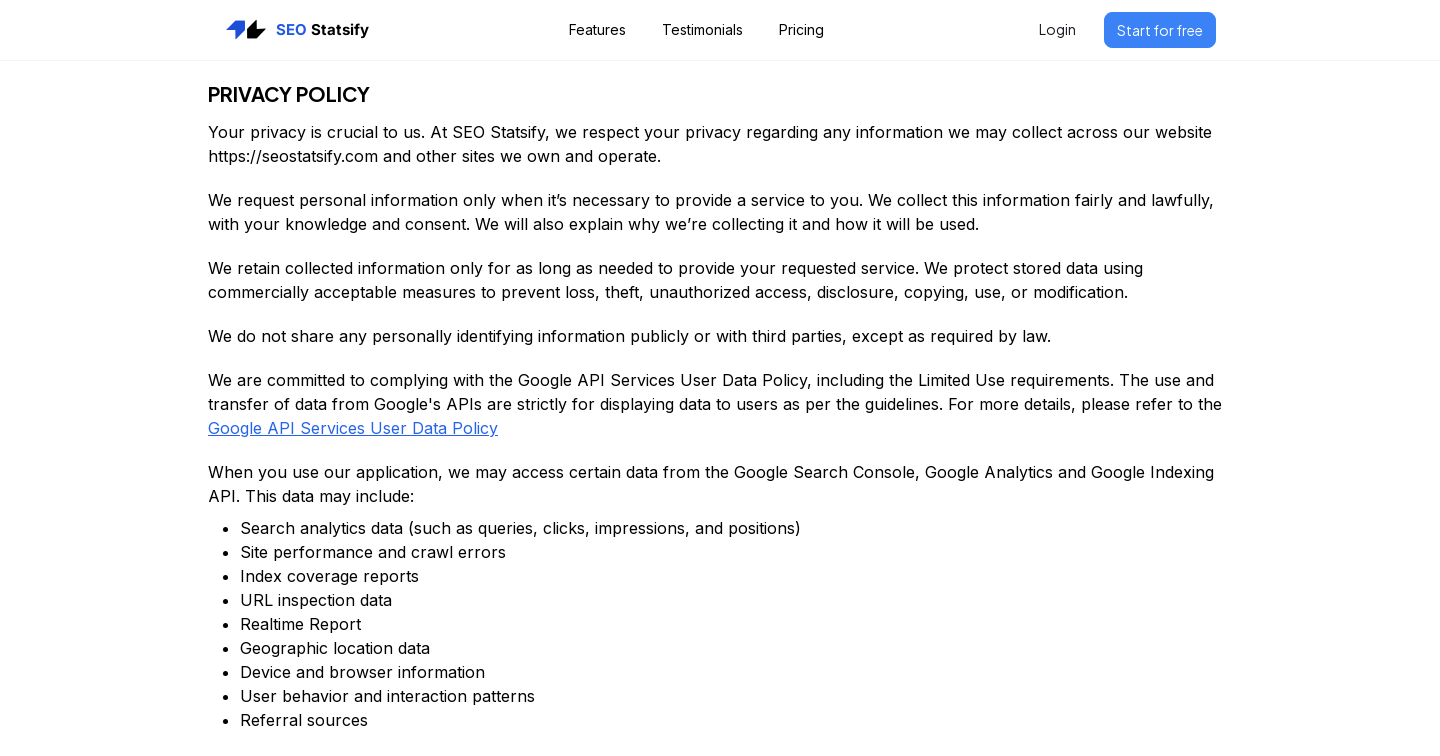 Privacy Policy | SEO Statsify