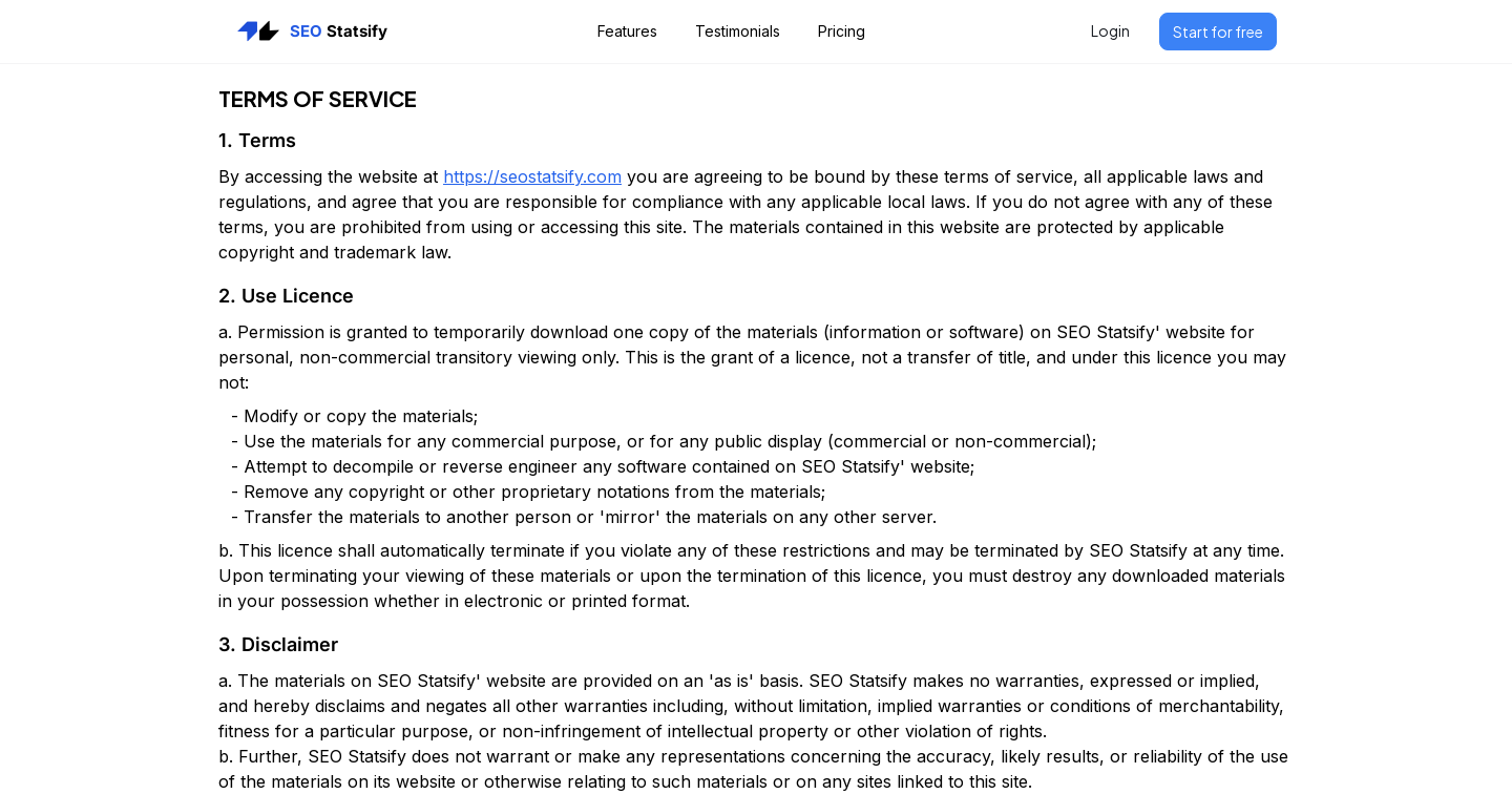 SEO Statsify | Terms of Service