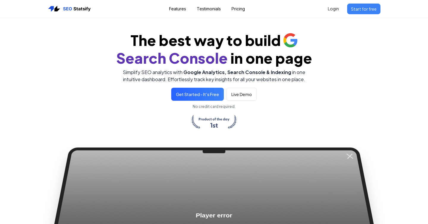 SEO Statsify | The best way to build Google Analytics, Search Console, Indexing in one page