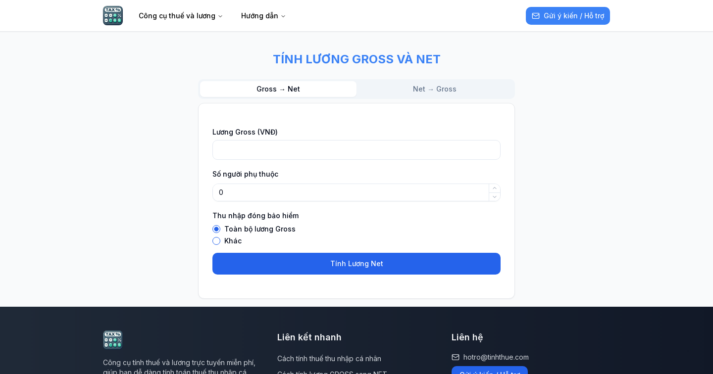 Tính lương GROSS và NET - TinhThue.com