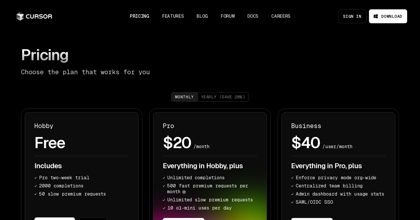 Pricing | Cursor - The AI Code Editor