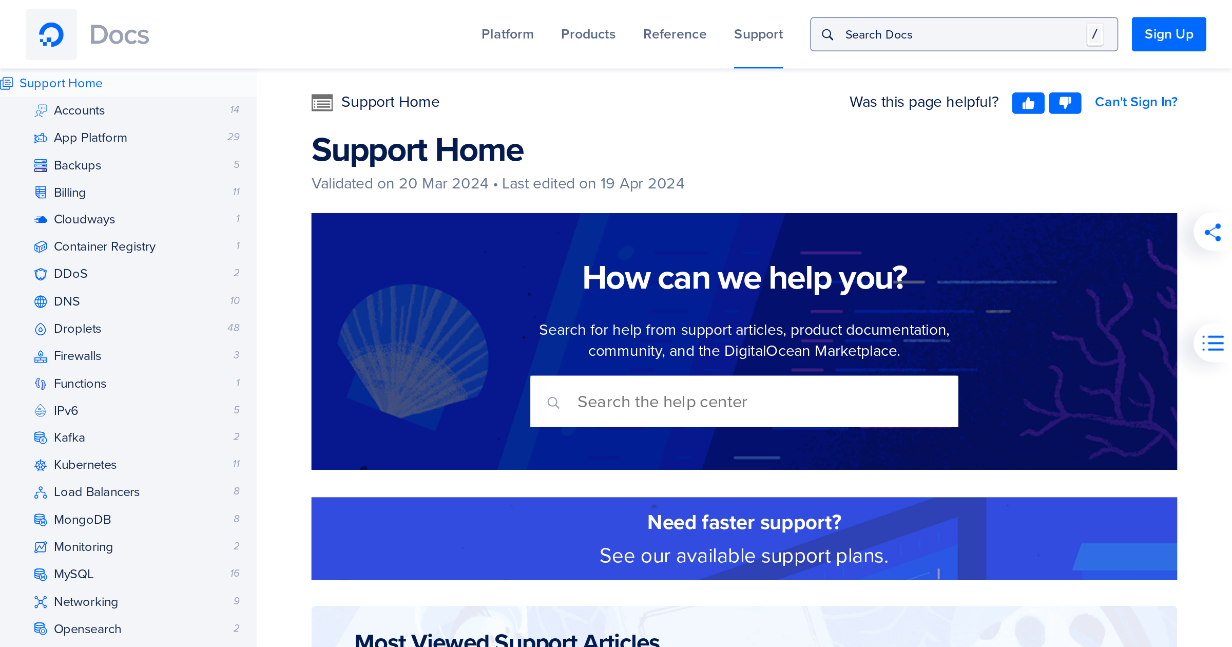 Support Home | DigitalOcean Documentation